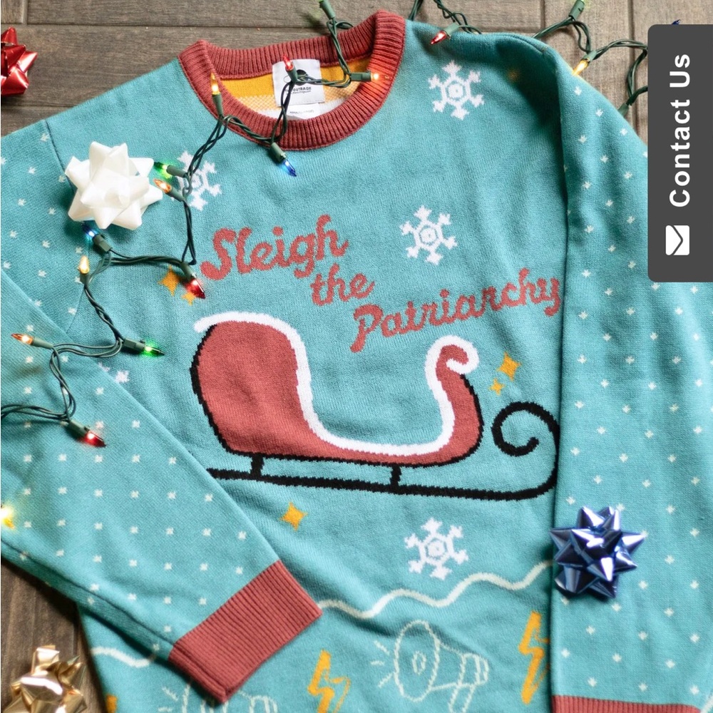 Teal “sleigh the patriarchy” #resist holiday sweater - L - unisex